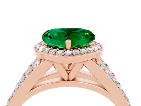 Rose gold Heart Cut Emerald Split Shank Halo Ring with Four-Prong Setting_16