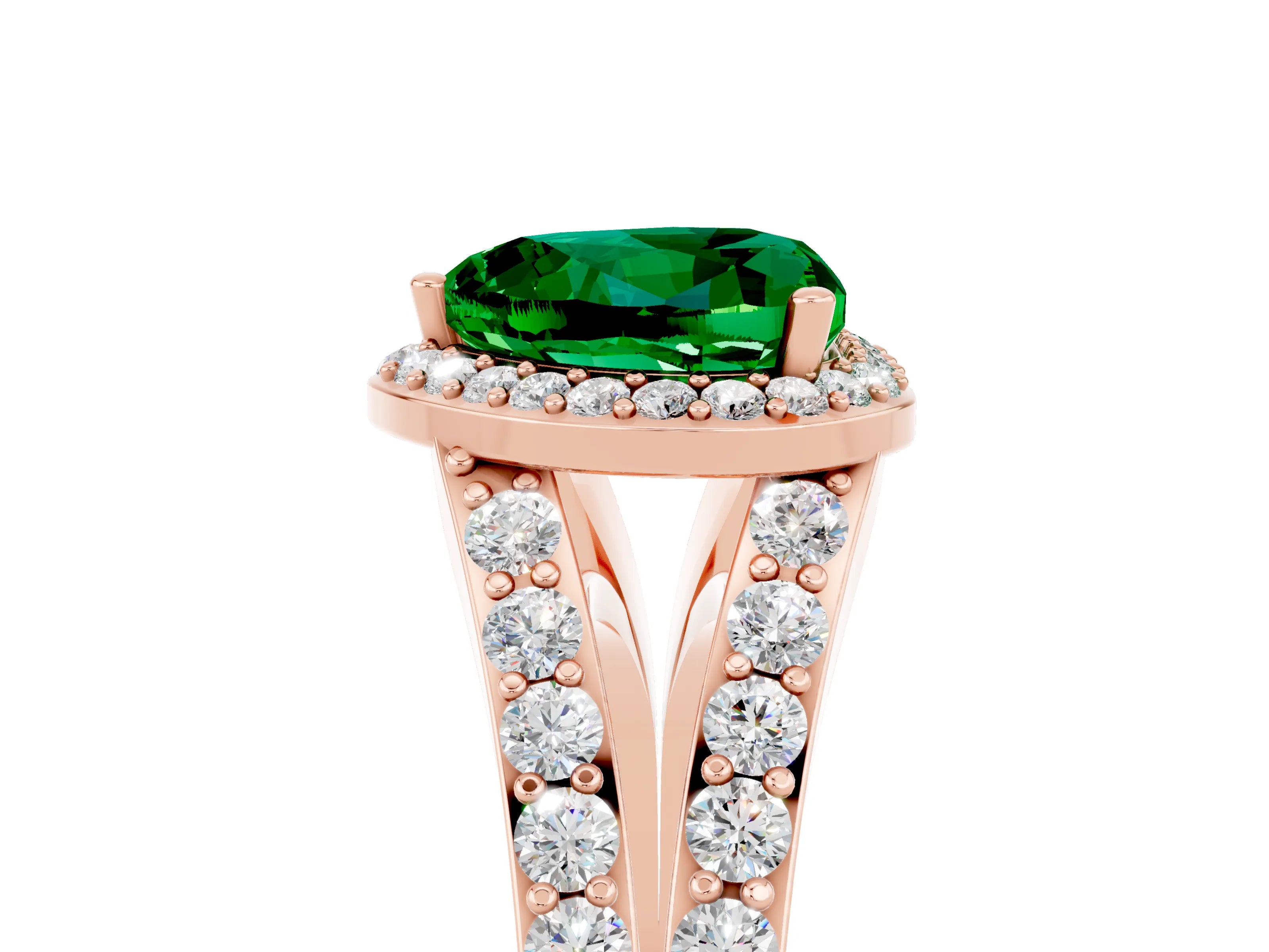 Rose gold Heart Cut Emerald Split Shank Halo Ring with Four-Prong Setting_17