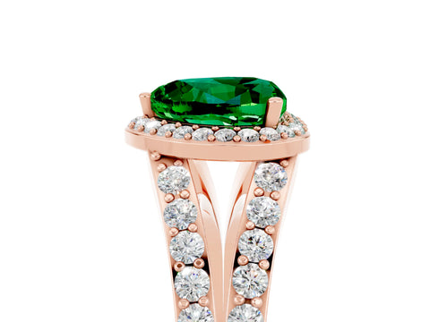 Rose gold Heart Cut Emerald Split Shank Halo Ring with Four-Prong Setting_17