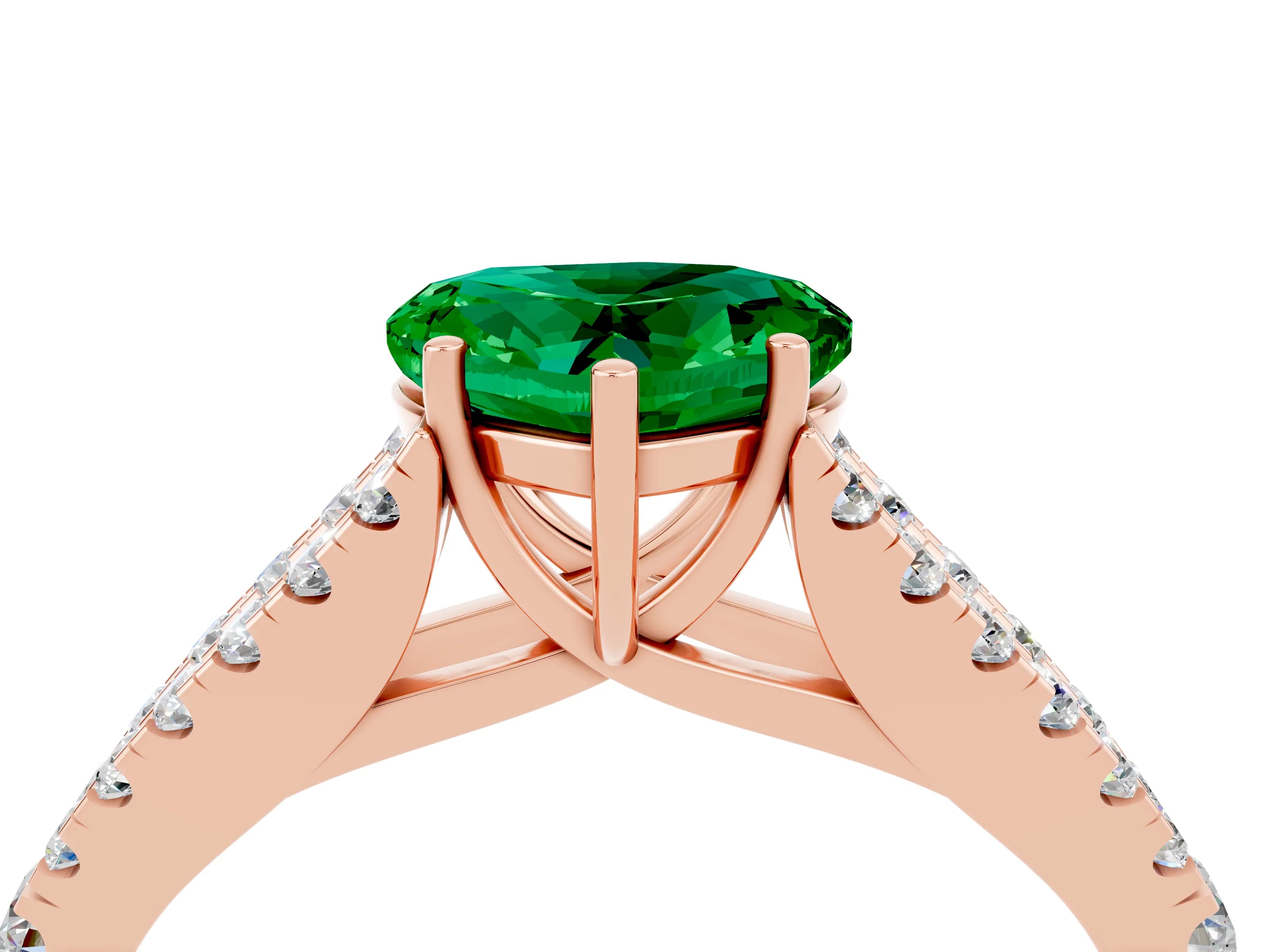 Rose gold Heart Cut Emerald Split Shank Pavé Engagement Ring with Four-Prong Setting_16