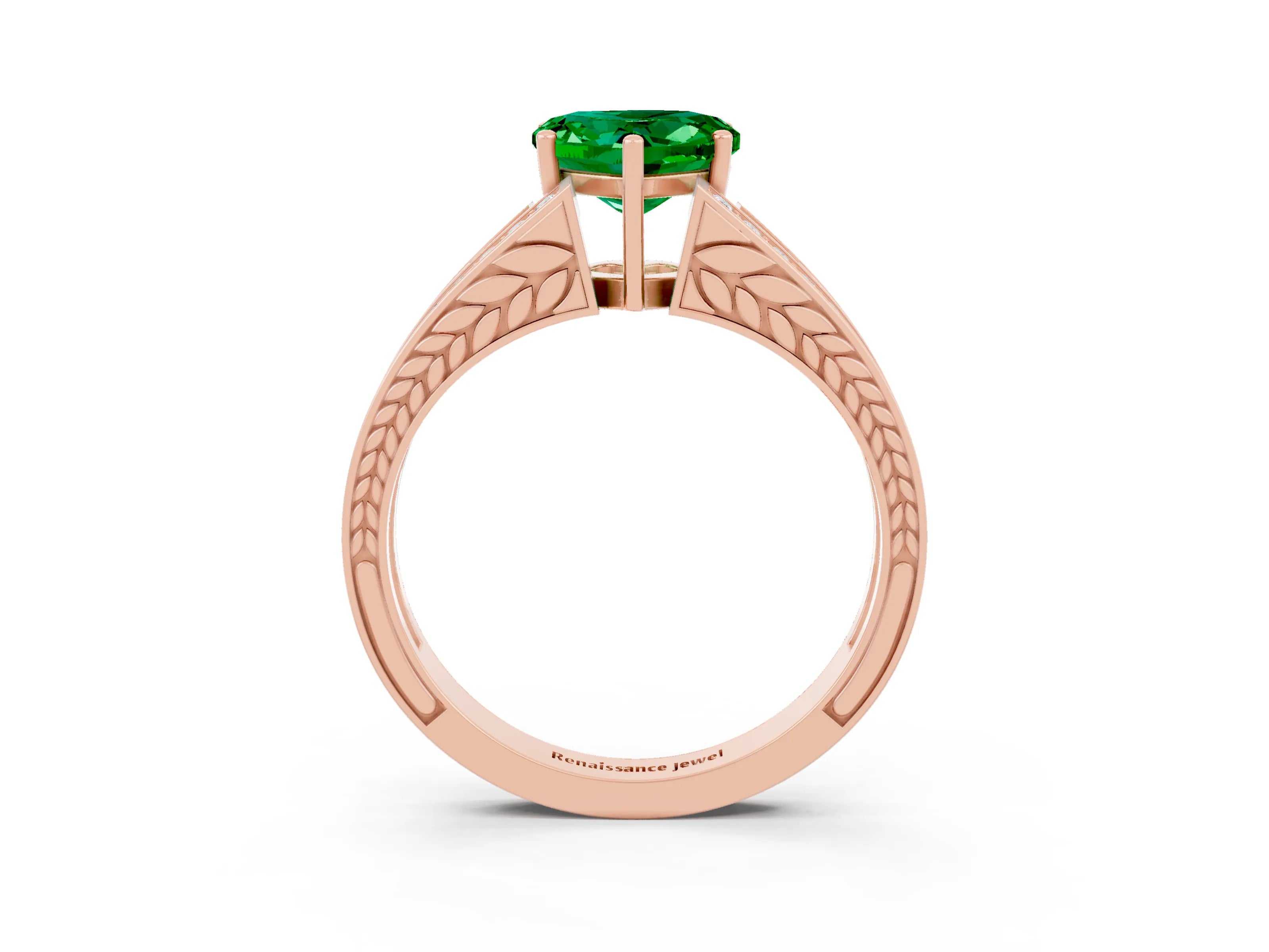 Rose gold Heart Cut Emerald Split Shank Ring with Pavé Band and Four-Prong Setting_3