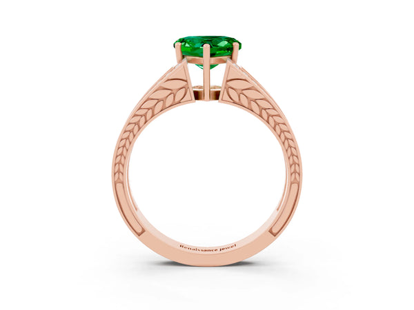 Rose gold Heart Cut Emerald Split Shank Ring with Pavé Band and Four-Prong Setting