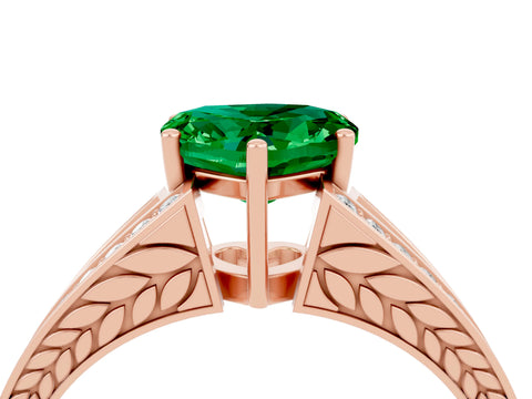 Rose gold Heart Cut Emerald Split Shank Ring with Pavé Band and Four-Prong Setting_4