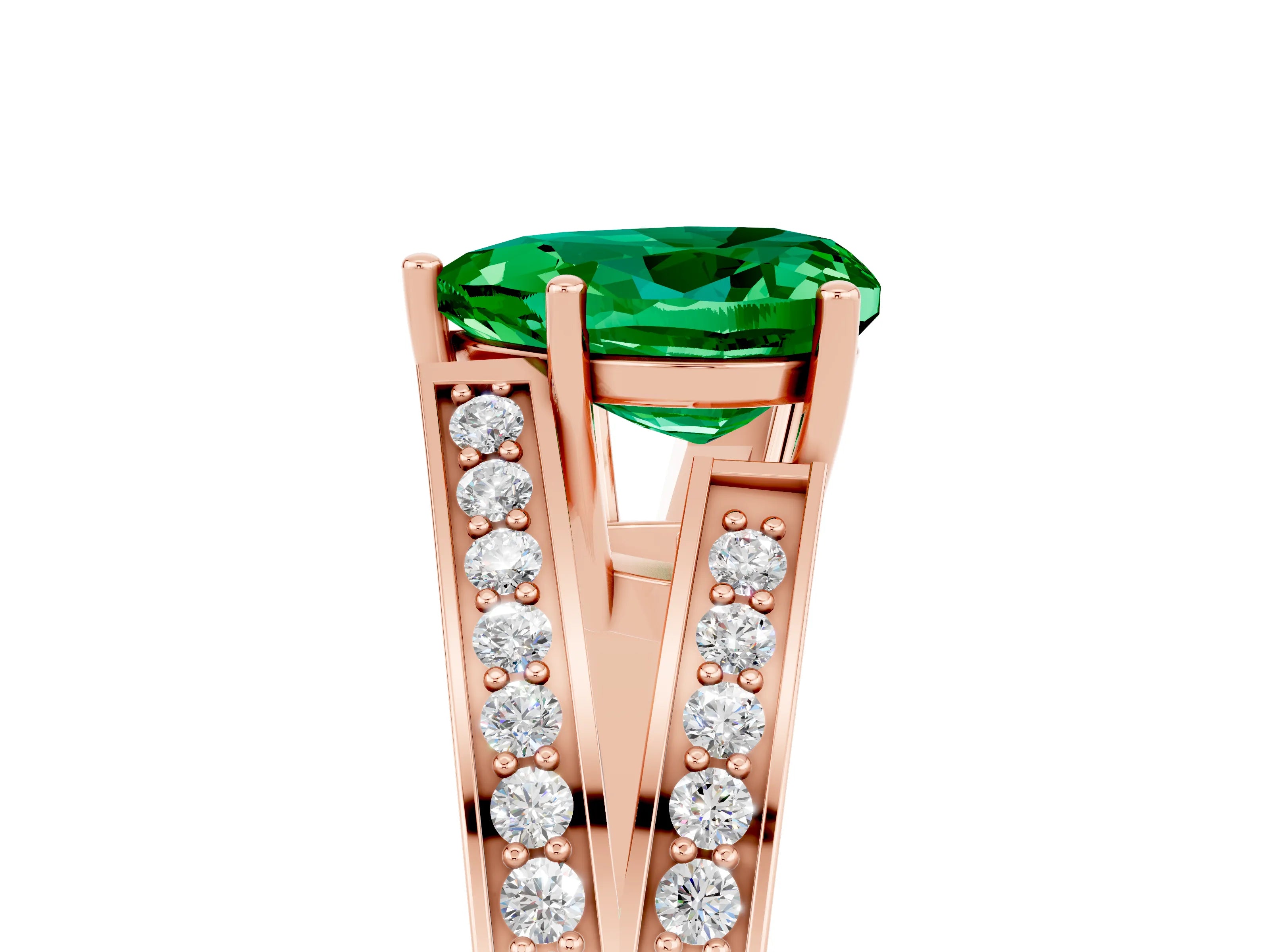 Rose gold Heart Cut Emerald Split Shank Ring with Pavé Band and Four-Prong Setting_5