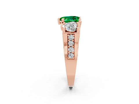 Rose gold Heart Cut Emerald Three-Stone Ring with Channel Set Band and Four-Prong Setting_2