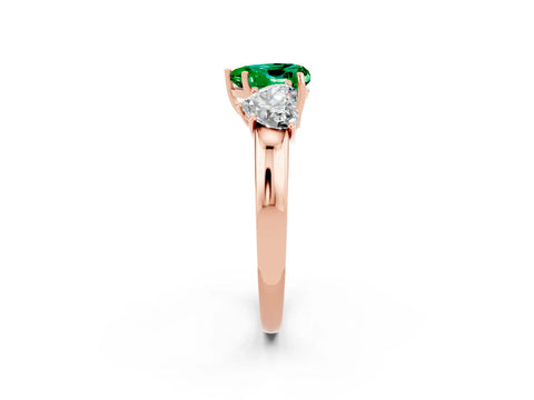 Rose gold Heart Cut Emerald Three-Stone Ring with Four-Prong Setting and Classic Band_2