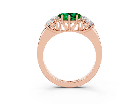 Rose gold Heart Cut Emerald Three-Stone Ring with Four-Prong Setting and Classic Band_3