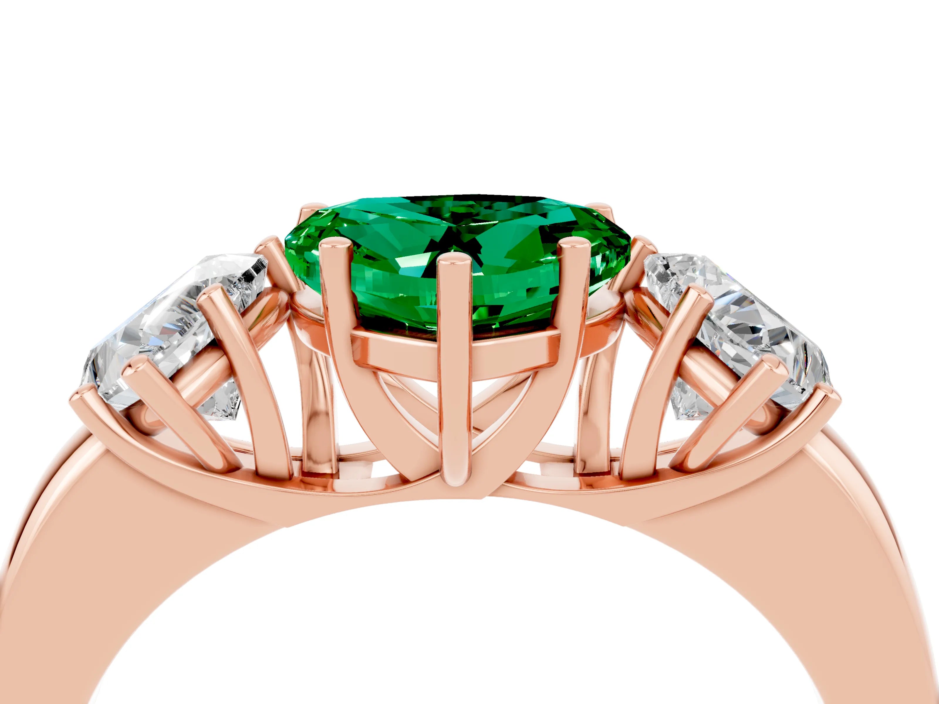 Rose gold Heart Cut Emerald Three-Stone Ring with Four-Prong Setting and Classic Band_4