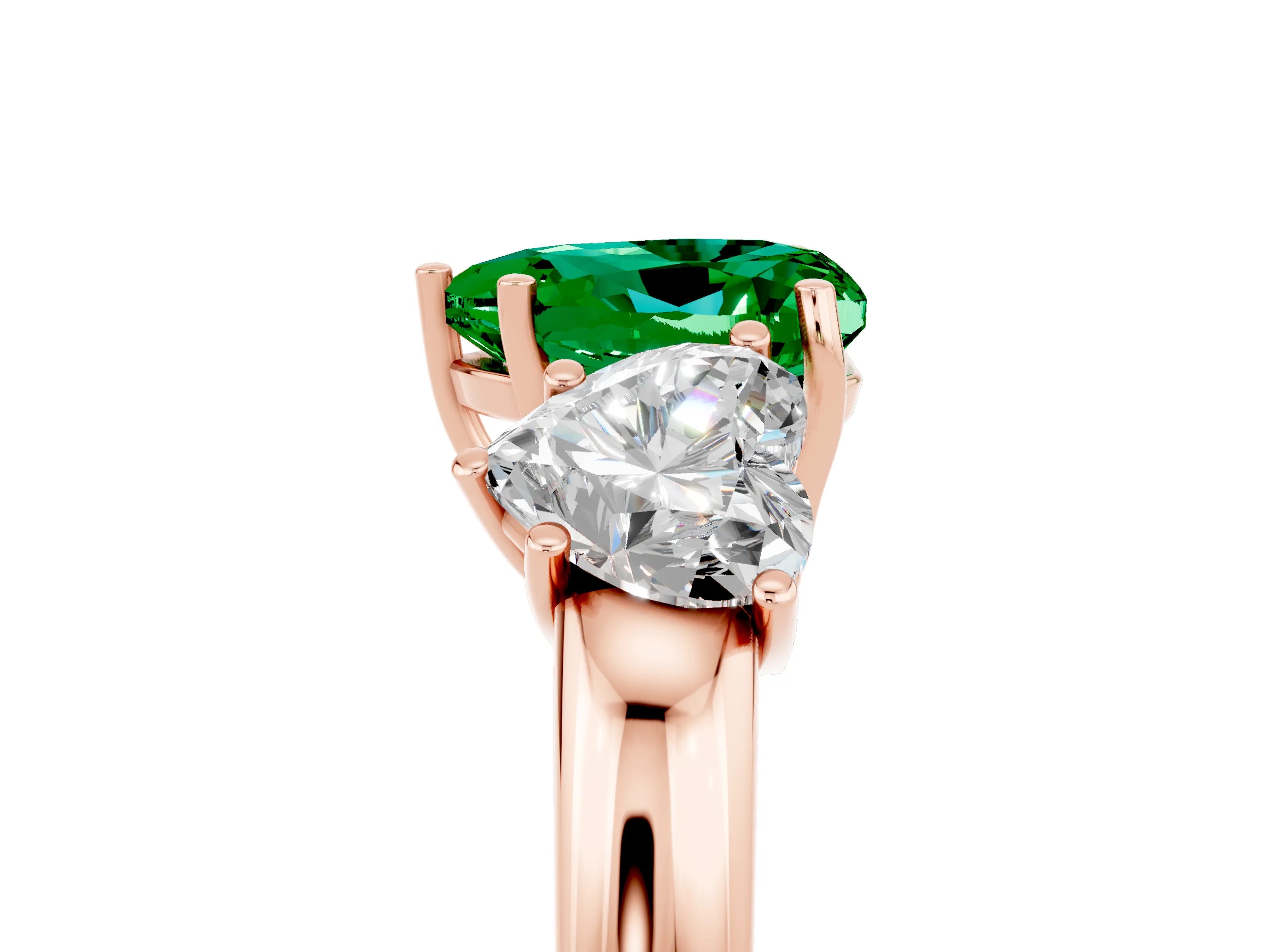 Rose gold Heart Cut Emerald Three-Stone Ring with Four-Prong Setting and Classic Band_5