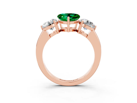 Rose gold Heart Cut Emerald Three-Stone Ring with Prong Setting and Classic Band_3