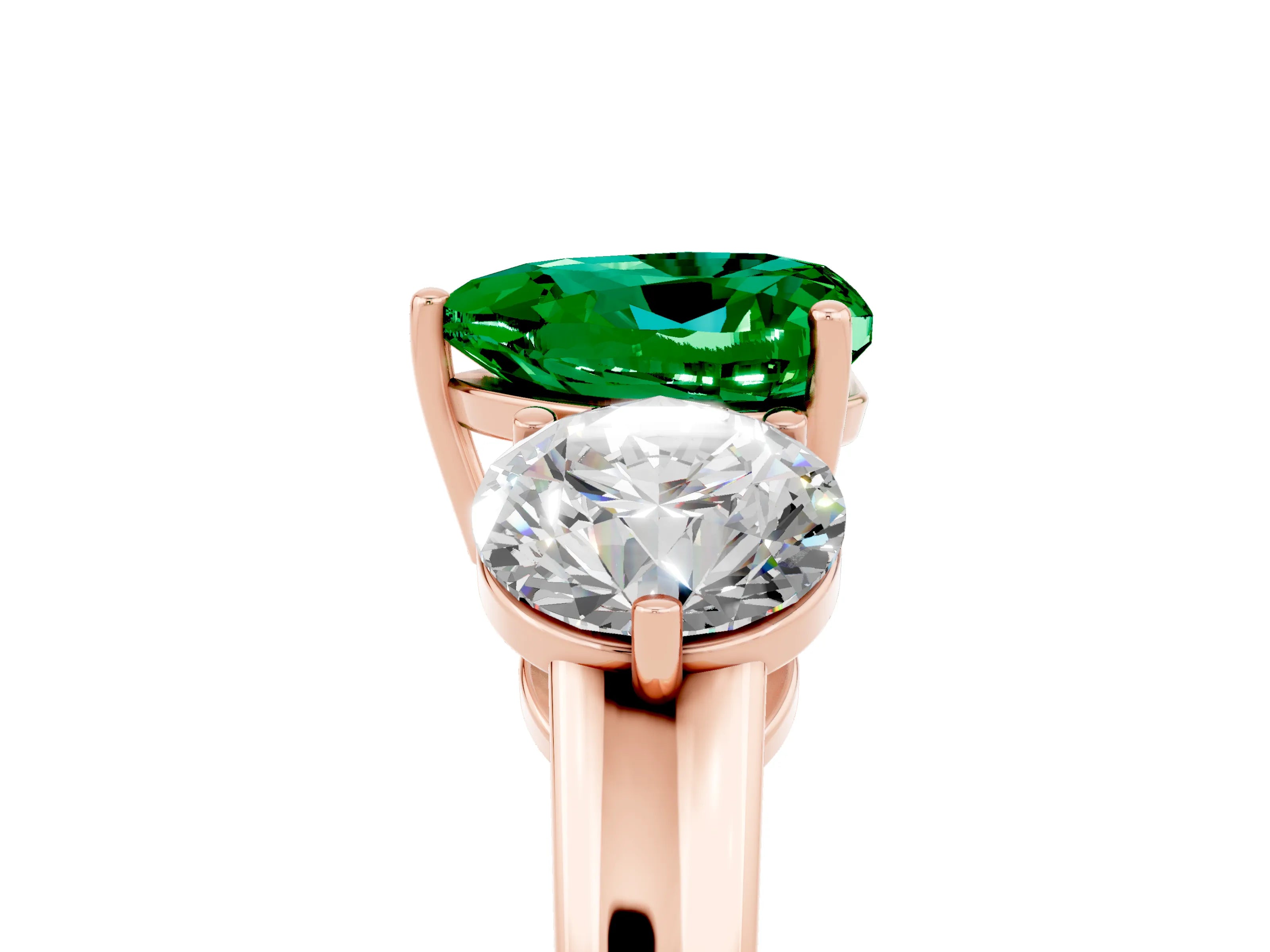 Rose gold Heart Cut Emerald Three-Stone Ring with Prong Setting and Classic Band_5