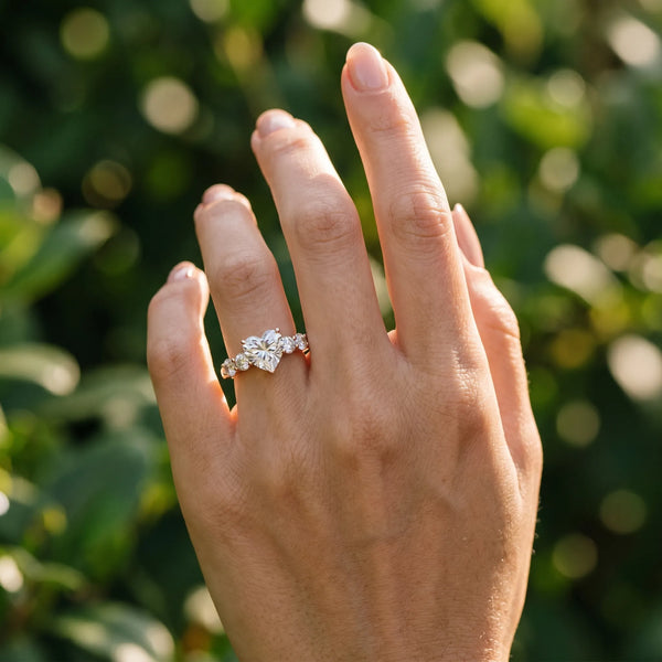 Rose gold Heart Cut Five-Stone Prong Set Diamond Ring with Classic Band