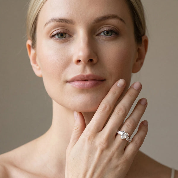 Rose gold Heart Cut Five-Stone Prong Set Diamond Ring with Classic Band