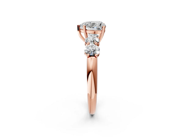 Rose gold Heart Cut Five-Stone Prong Set Diamond Ring with Classic Band