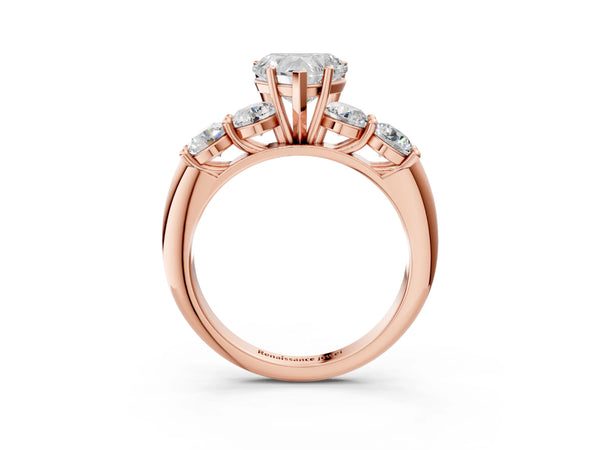 Rose gold Heart Cut Five-Stone Prong Set Diamond Ring with Classic Band