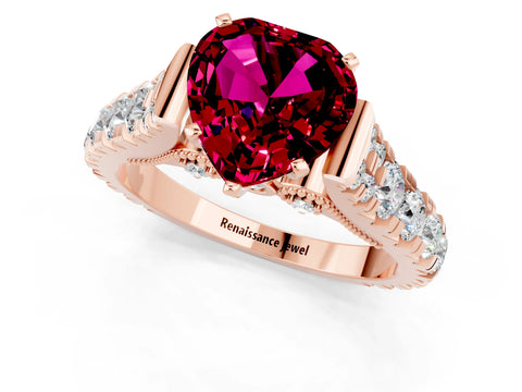 Rose gold Heart Cut Garnet Classic Solitaire Ring with Pavé Band and Four-Prong Setting_1