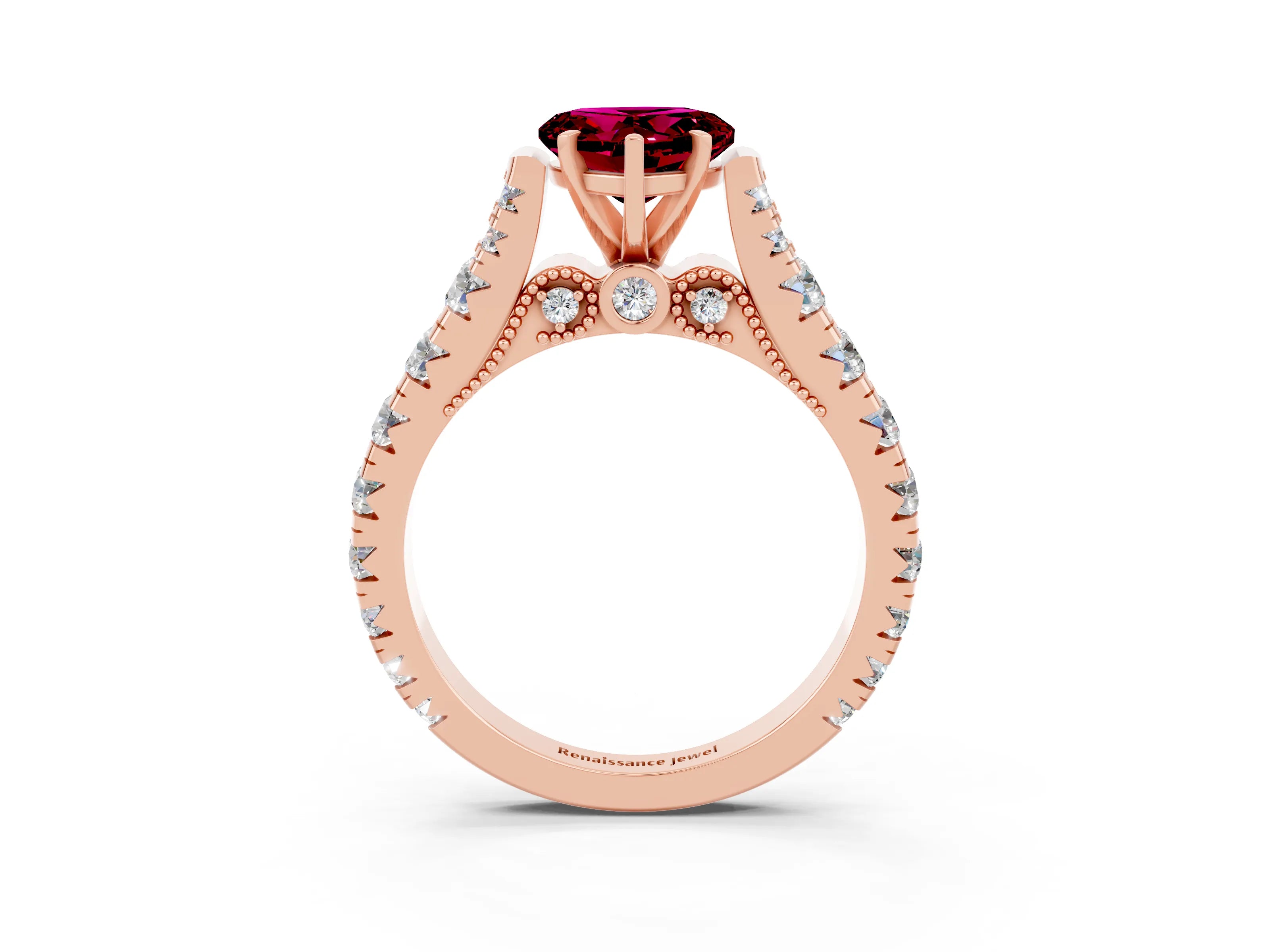 Rose gold Heart Cut Garnet Classic Solitaire Ring with Pavé Band and Four-Prong Setting_3