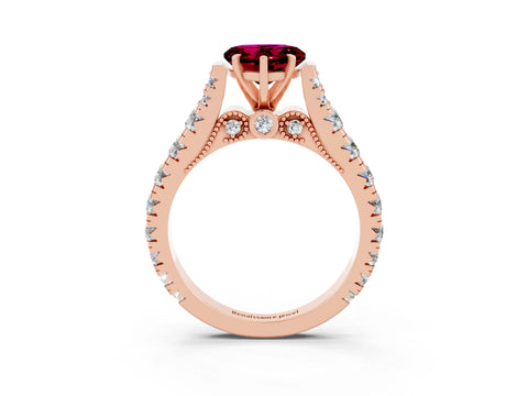 Rose gold Heart Cut Garnet Classic Solitaire Ring with Pavé Band and Four-Prong Setting_3
