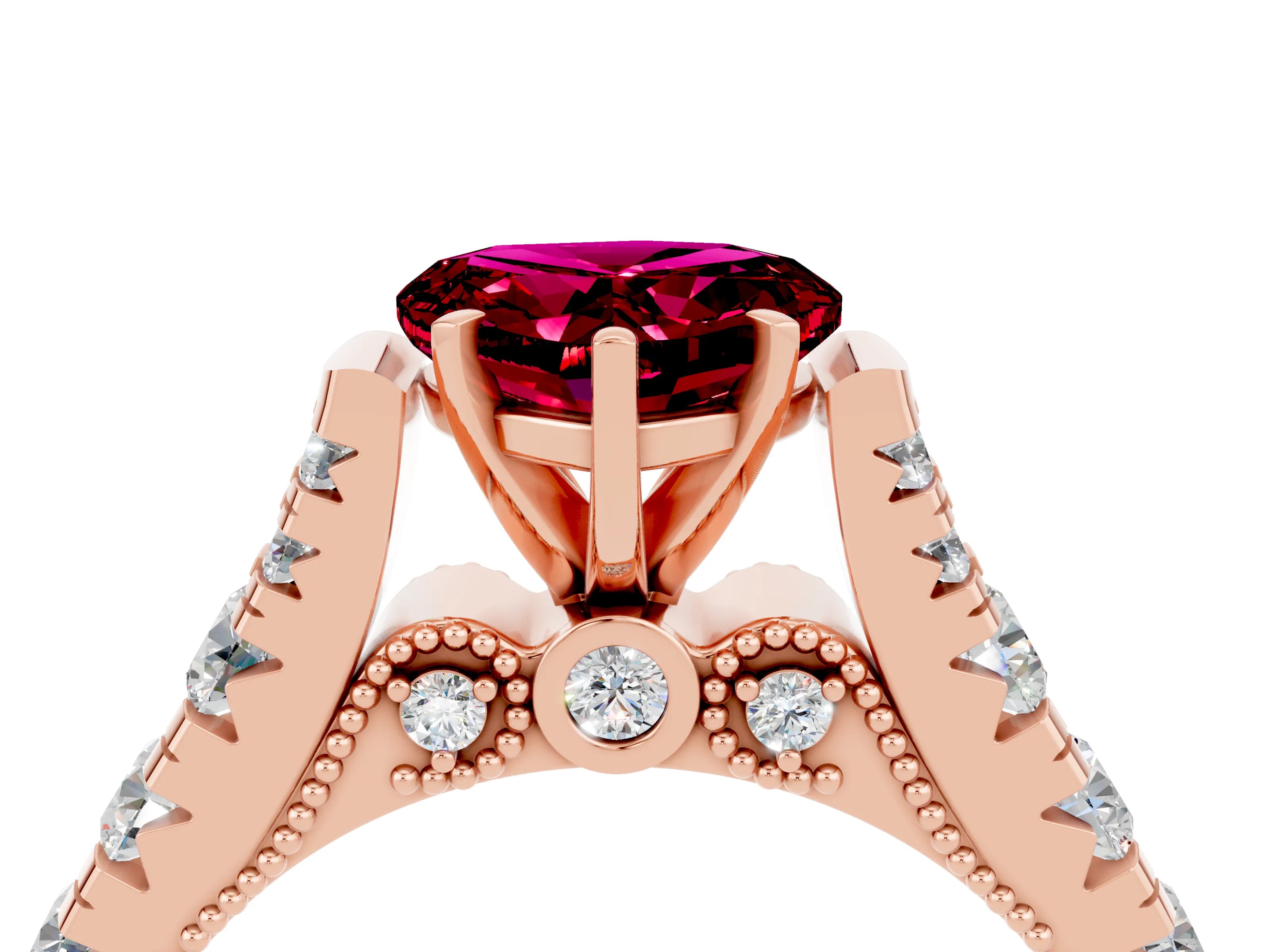 Rose gold Heart Cut Garnet Classic Solitaire Ring with Pavé Band and Four-Prong Setting_4