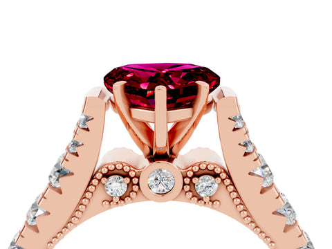 Rose gold Heart Cut Garnet Classic Solitaire Ring with Pavé Band and Four-Prong Setting_4