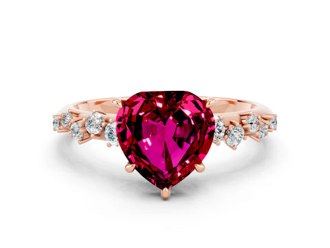 Rose gold Heart Cut Garnet Cluster Side Stone Solitaire Ring with Prong Setting_24