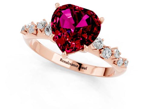 Rose gold Heart Cut Garnet Cluster Side Stone Solitaire Ring with Prong Setting_25