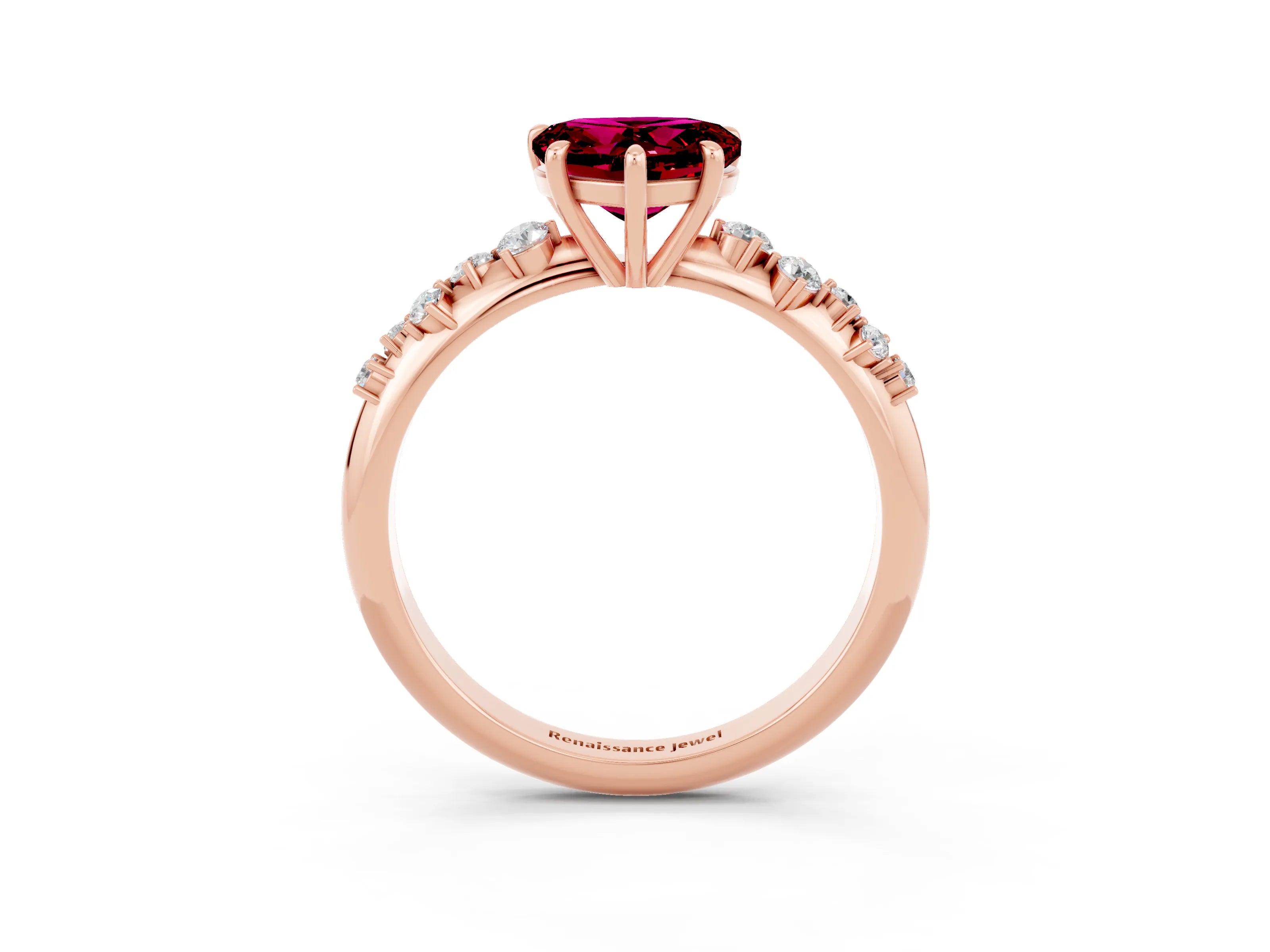 Rose gold Heart Cut Garnet Cluster Side Stone Solitaire Ring with Prong Setting_27
