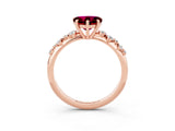 Rose gold Heart Cut Garnet Cluster Side Stone Solitaire Ring with Prong Setting_27