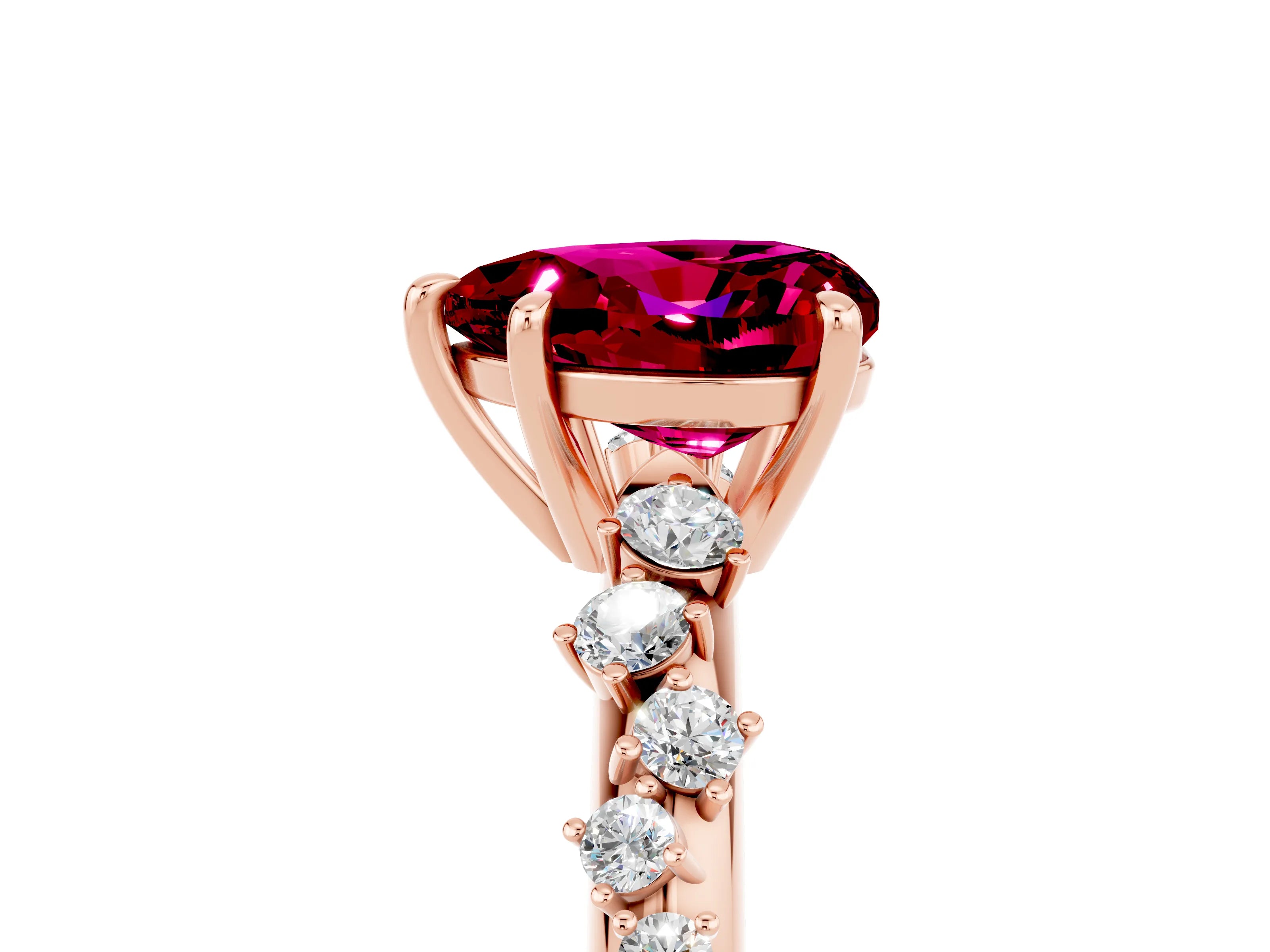 Rose gold Heart Cut Garnet Cluster Side Stone Solitaire Ring with Prong Setting_29