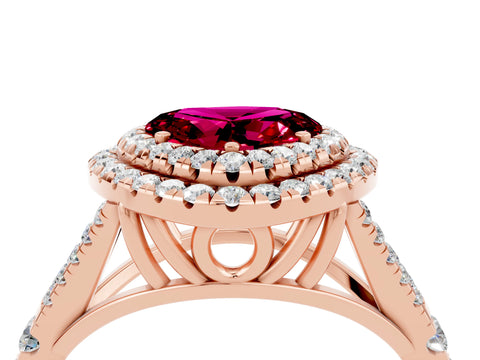 Rose gold Heart Cut Garnet Double Halo Ring with Split Shank and Prong Setting_16