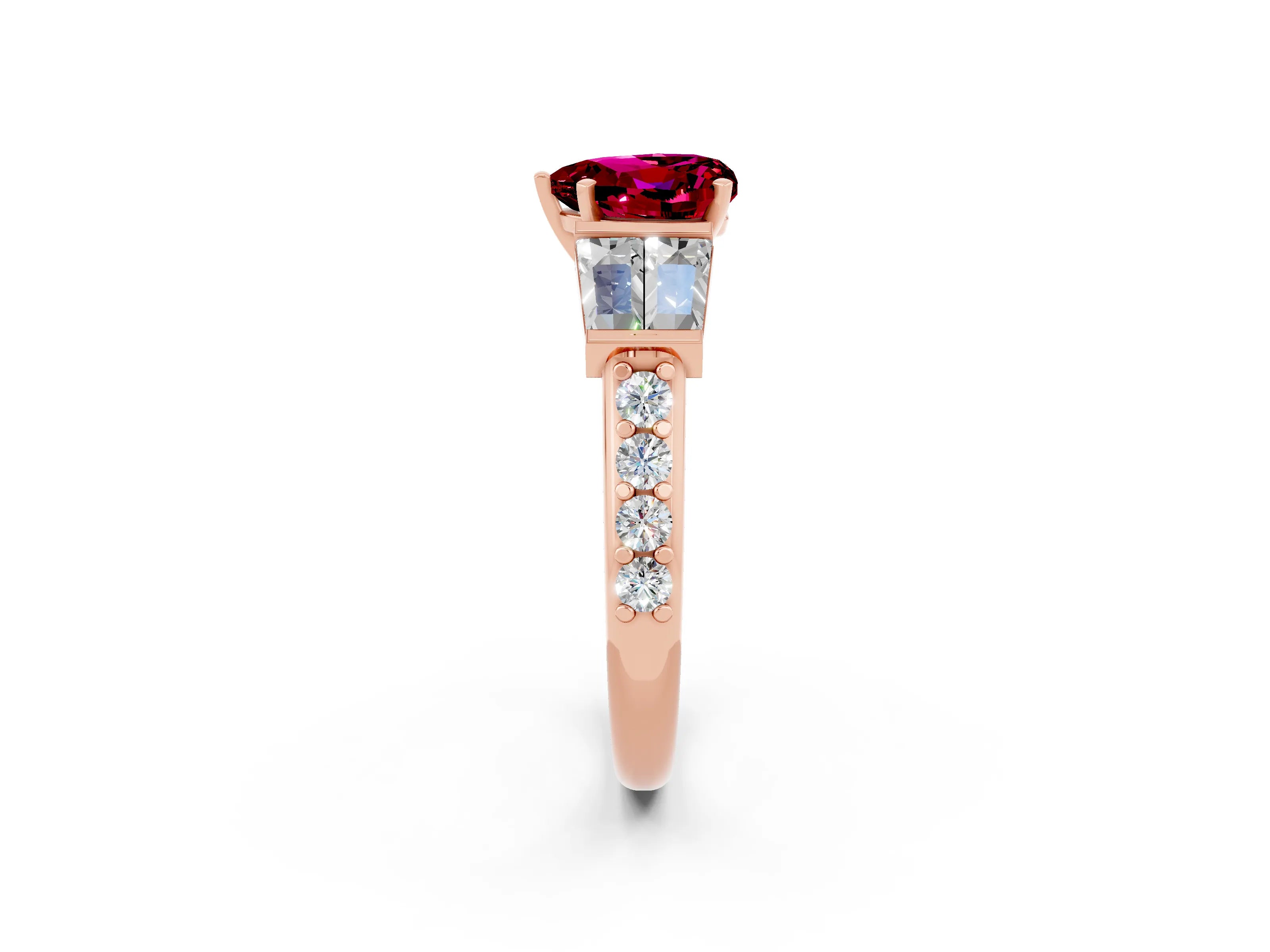 Rose gold Heart Cut Garnet Engagement Ring with Baguette Side Stones and Channel Set Band_2