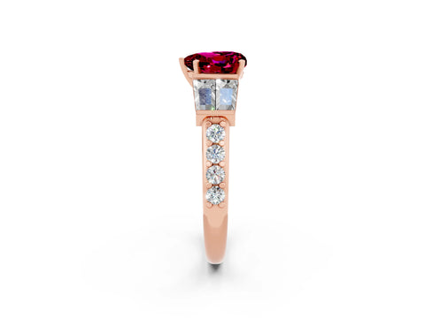 Rose gold Heart Cut Garnet Engagement Ring with Baguette Side Stones and Channel Set Band_2