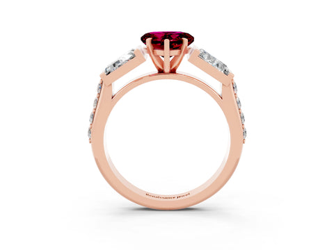 Rose gold Heart Cut Garnet Engagement Ring with Baguette Side Stones and Channel Set Band_3