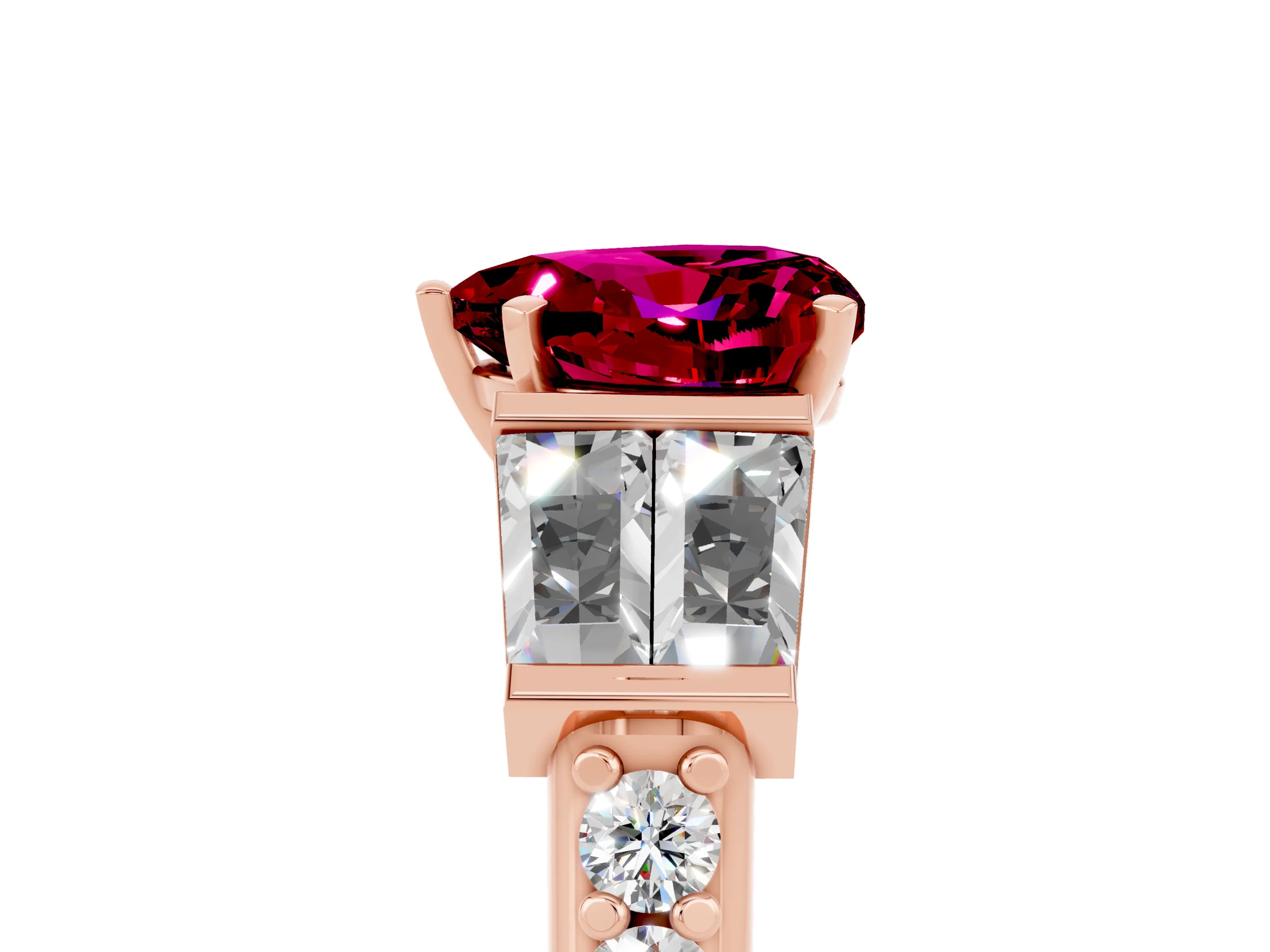 Rose gold Heart Cut Garnet Engagement Ring with Baguette Side Stones and Channel Set Band_5