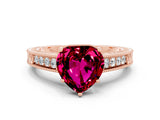 Rose gold Heart Cut Garnet Engagement Ring with Milgrain Channel Set Band and Prong Setting