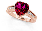 Rose gold Heart Cut Garnet Engagement Ring with Milgrain Channel Set Band and Prong Setting_1