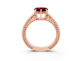 Rose gold Heart Cut Garnet Engagement Ring with Milgrain Channel Set Band and Prong Setting_3