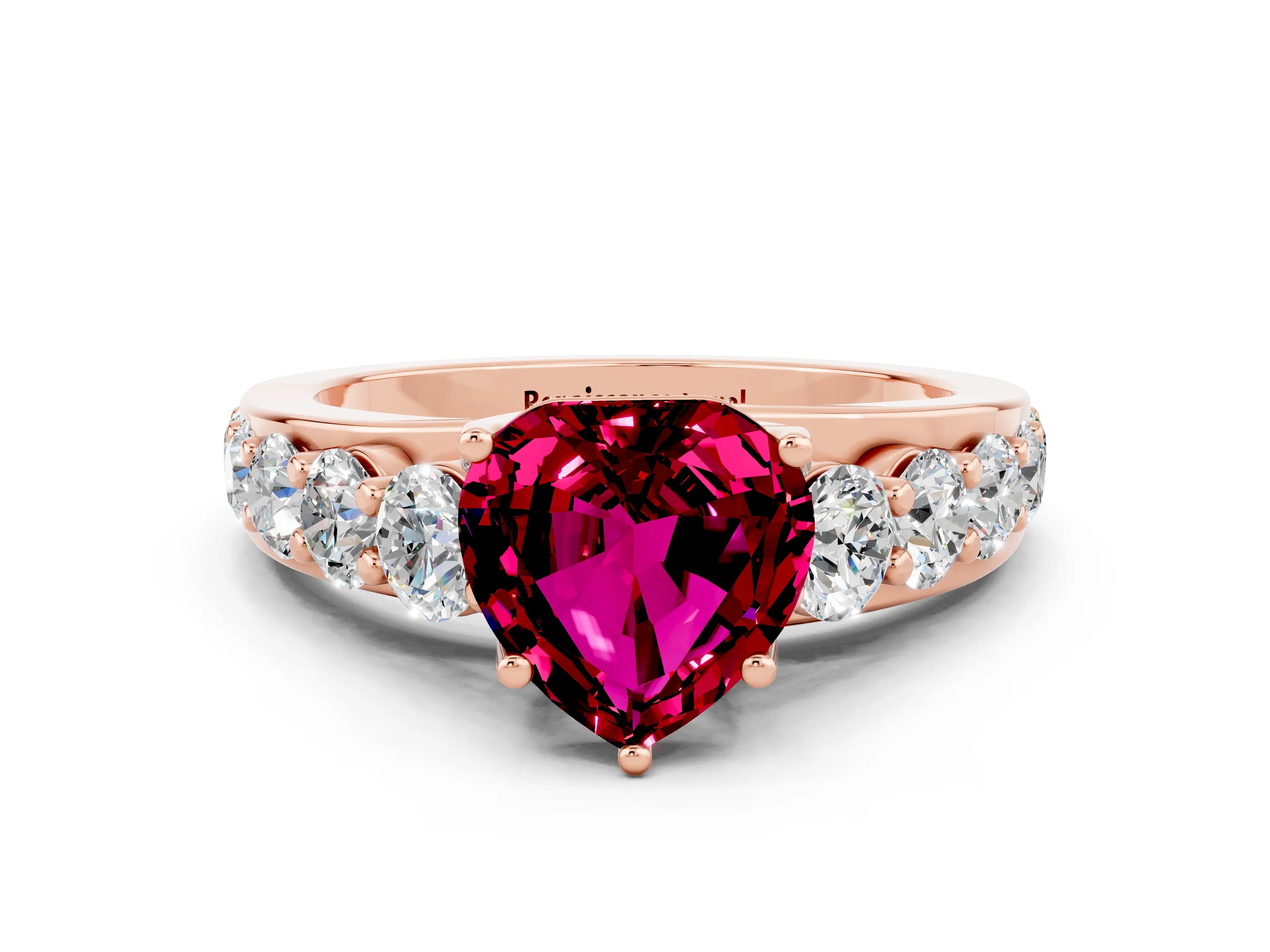 Rose gold Heart Cut Garnet Engagement Ring with Pavé Band and Four-Prong Setting