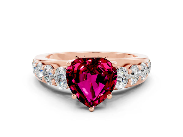 Rose gold Heart Cut Garnet Engagement Ring with Pavé Band and Four-Prong Setting