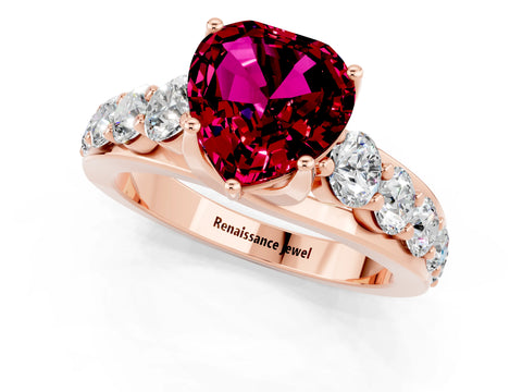 Rose gold Heart Cut Garnet Engagement Ring with Pavé Band and Four-Prong Setting_1