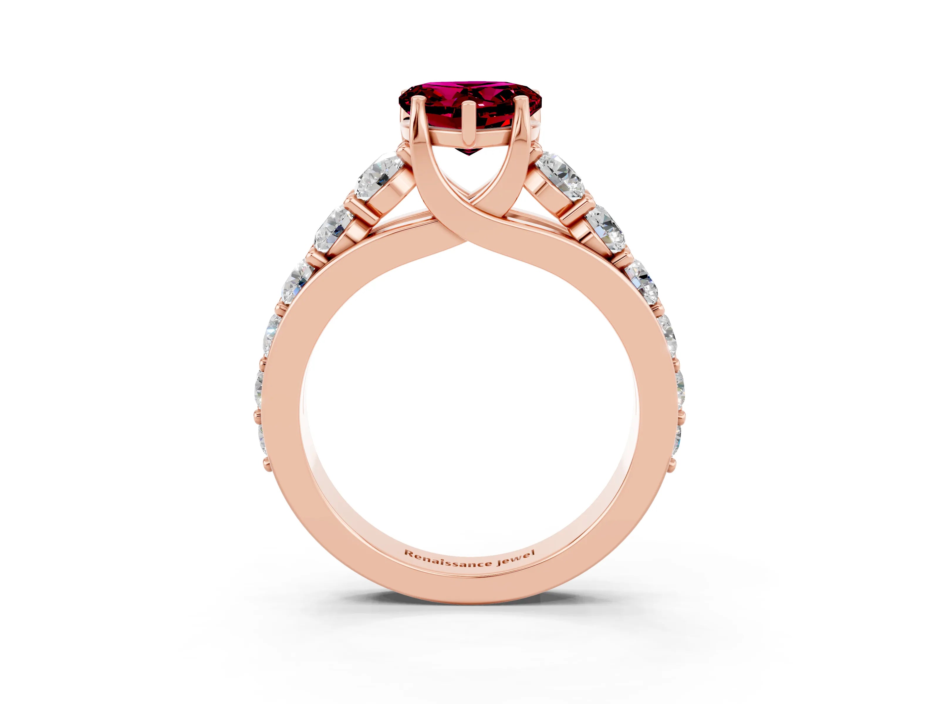 Rose gold Heart Cut Garnet Engagement Ring with Pavé Band and Four-Prong Setting_3