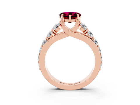 Rose gold Heart Cut Garnet Engagement Ring with Pavé Band and Four-Prong Setting_3