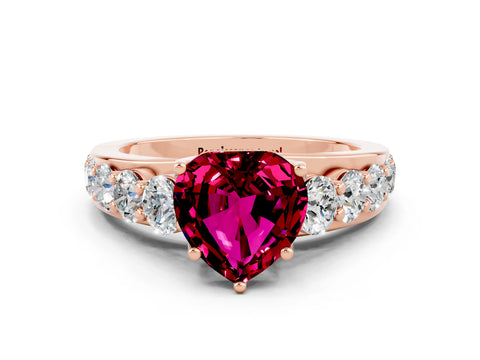 Rose gold Heart Cut Garnet Engagement Ring with Pavé Band and Four-Prong Setting
