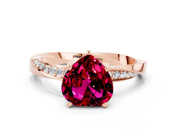 Rose gold Heart Cut Garnet Engagement Ring with Side Stone Accents and Four-Prong Setting