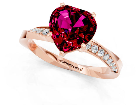 Rose gold Heart Cut Garnet Engagement Ring with Side Stone Accents and Four-Prong Setting_25