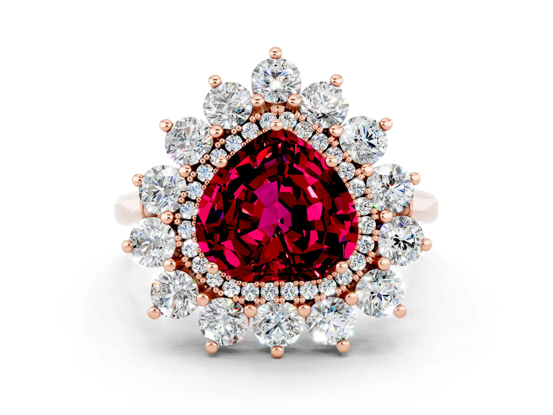 Rose gold Heart Cut Garnet Floral Double Halo Engagement Ring with Prong Setting_84