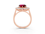 Rose gold Heart Cut Garnet Floral Double Halo Engagement Ring with Prong Setting_87