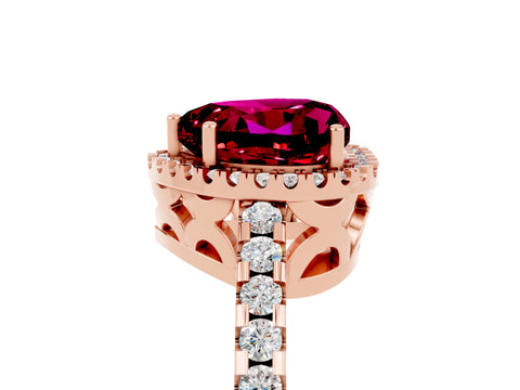 Rose gold Heart Cut Garnet Halo Engagement Ring with Pavé Band and Prong Setting_17