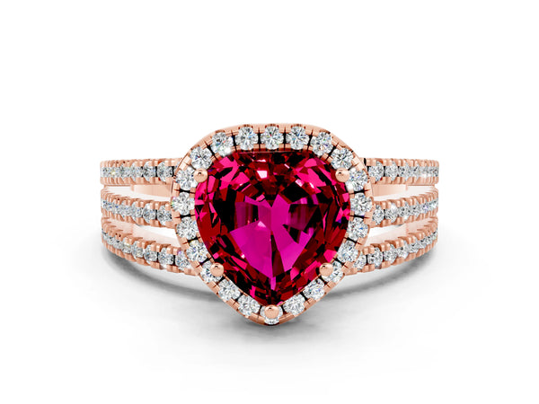 Rose gold Heart Cut Garnet Halo Engagement Ring with Split Shank and Four-Prong Setting