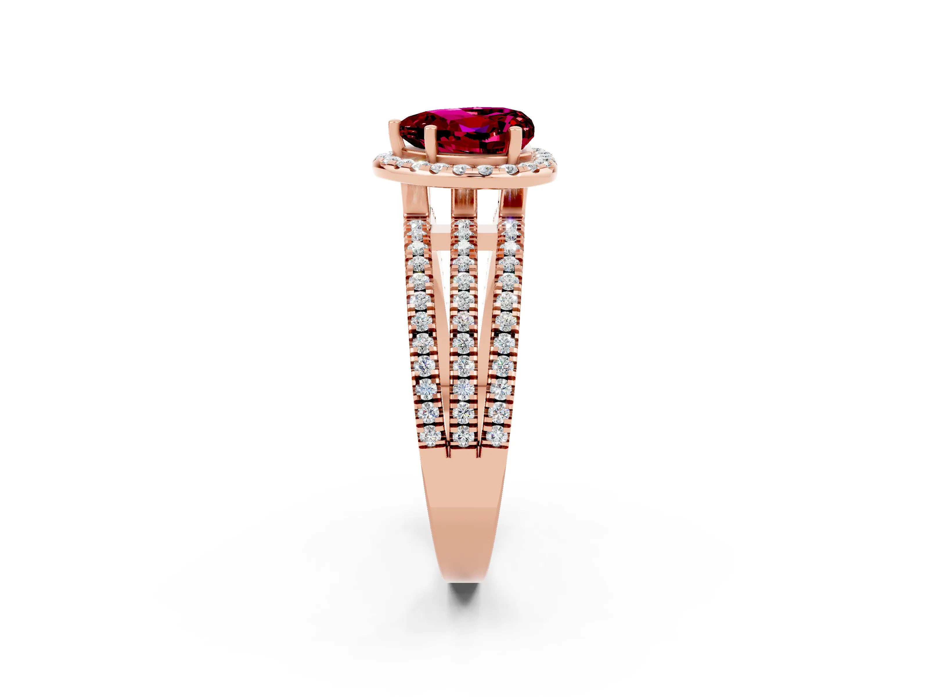 Rose gold Heart Cut Garnet Halo Engagement Ring with Split Shank and Four-Prong Setting_2